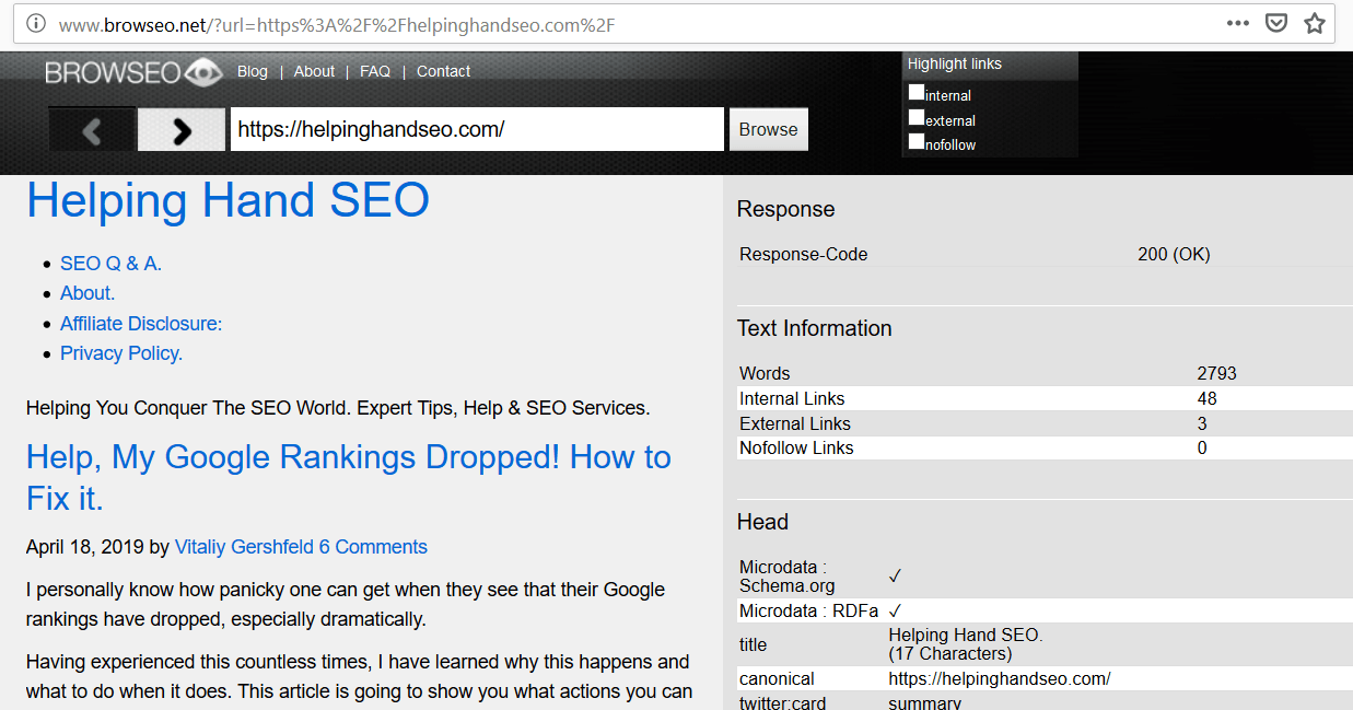 browseo report for my site screenshot